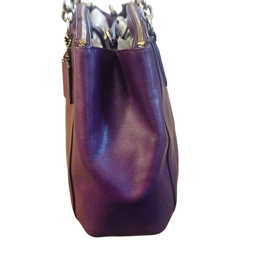 Coach Minetta Crossgrain Leather Tote Bag Plum Purple Gold Hardware Handbag - Picture 11 of 12